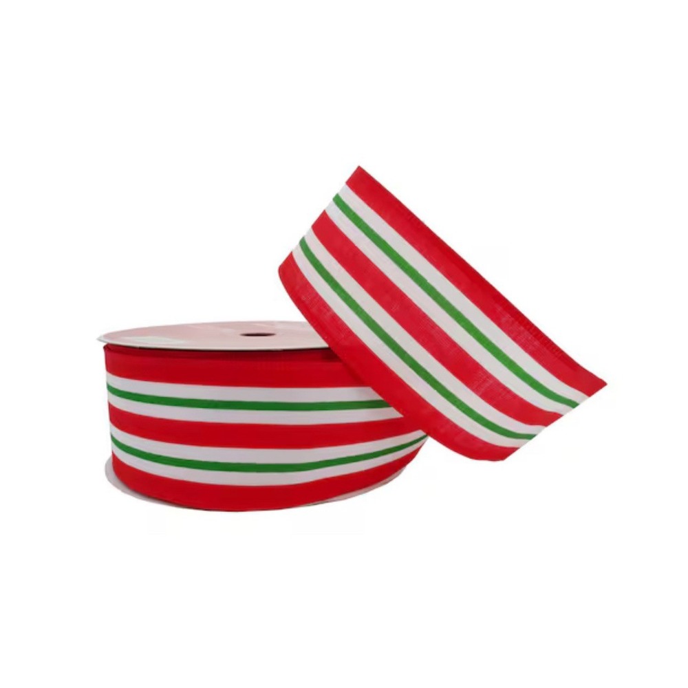 3pk Stripe Ribbon, Christmas, White/Red/Emerald Green Polyester‎ 2.5x 80ft
